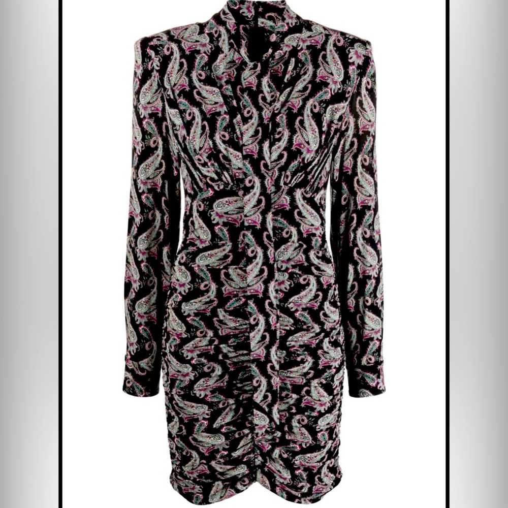 Isabel Marant Linaziki Paisley Ruched Dress with Bow